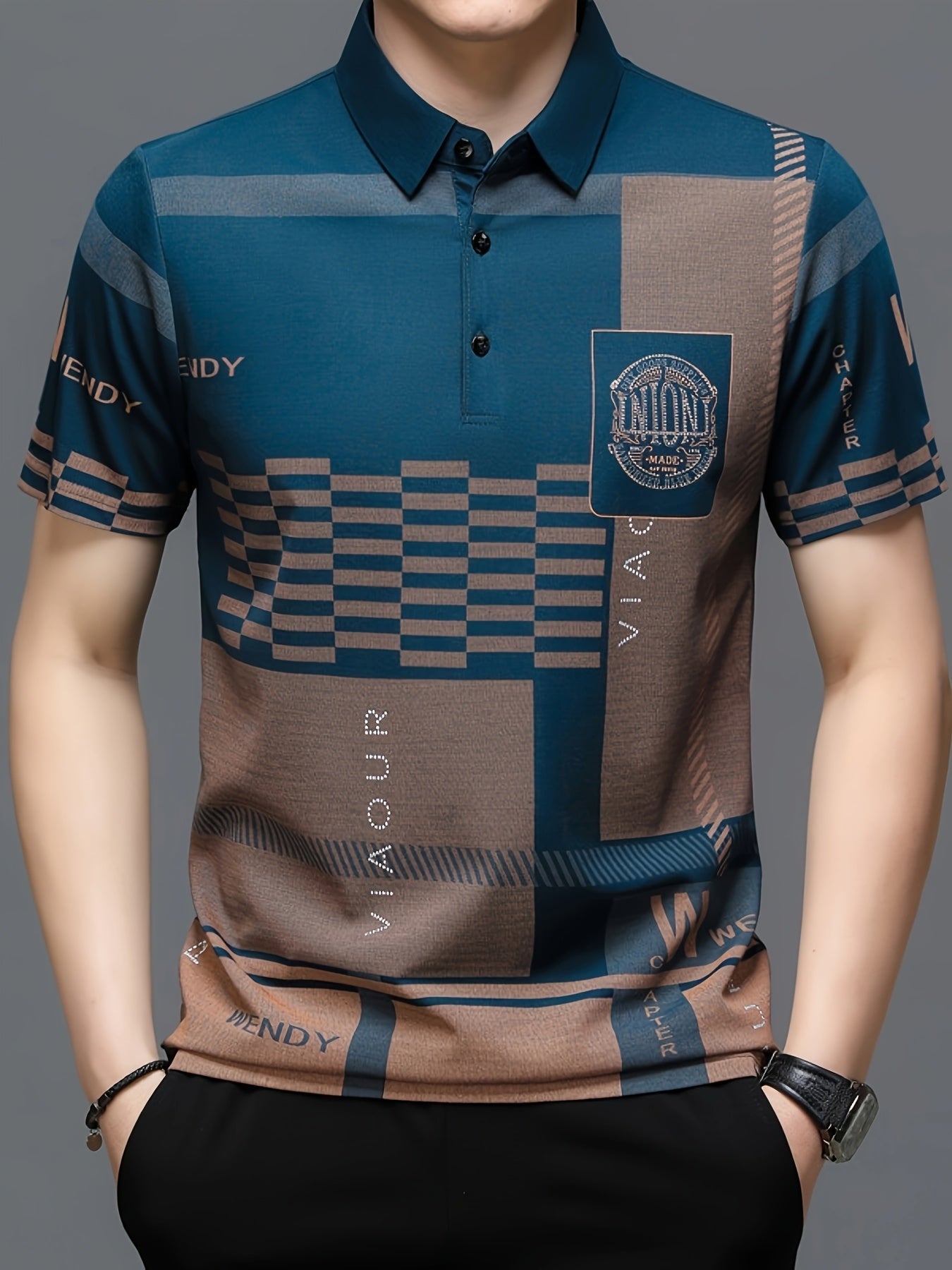 Herren Poloshirt mit modernem Grafikmuster und klassischem Kragen – Stilvolles Kurzarmshirt für Alltag und Freizeit
