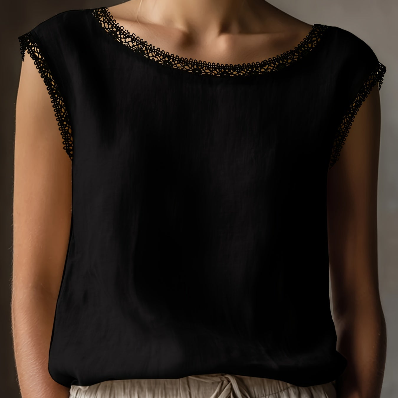 Damen Bluse ärmellos mit Spitzenbesatz, eleganter Freizeit-Look