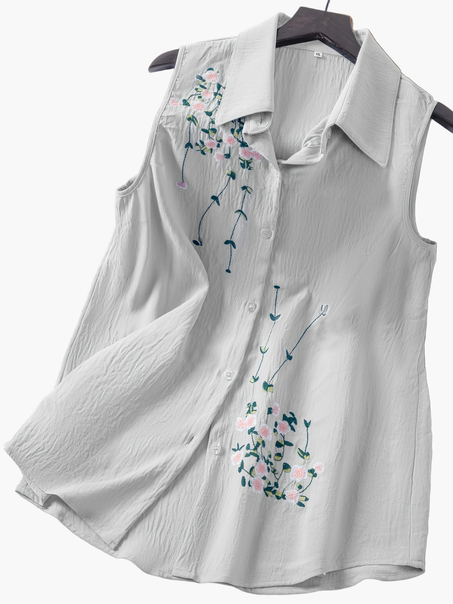 Damen ärmellose Bluse mit Blumenstickerei und Kragen – Elegant für Freizeit & Büro