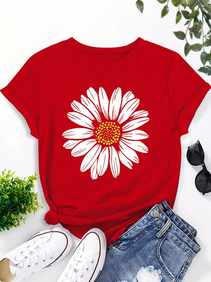 Damen T-Shirt mit großem Gänseblümchen Print – Lässiger Blumendruck, ideal für Alltag & Freizeit