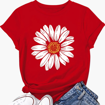 Damen T-Shirt mit großem Gänseblümchen Print – Lässiger Blumendruck, ideal für Alltag & Freizeit