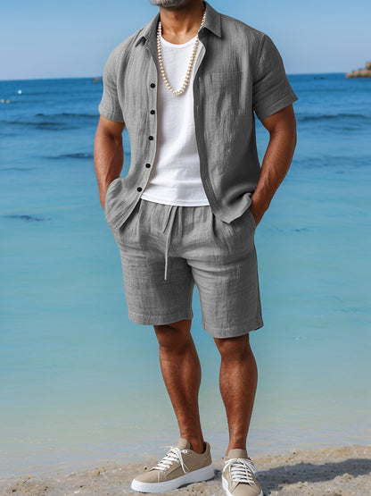 Herren Sommer-Strandset – Kurzarm Hemd & Shorts, Lässiger Boho-Look, Perfekt für Urlaub und Freizeit