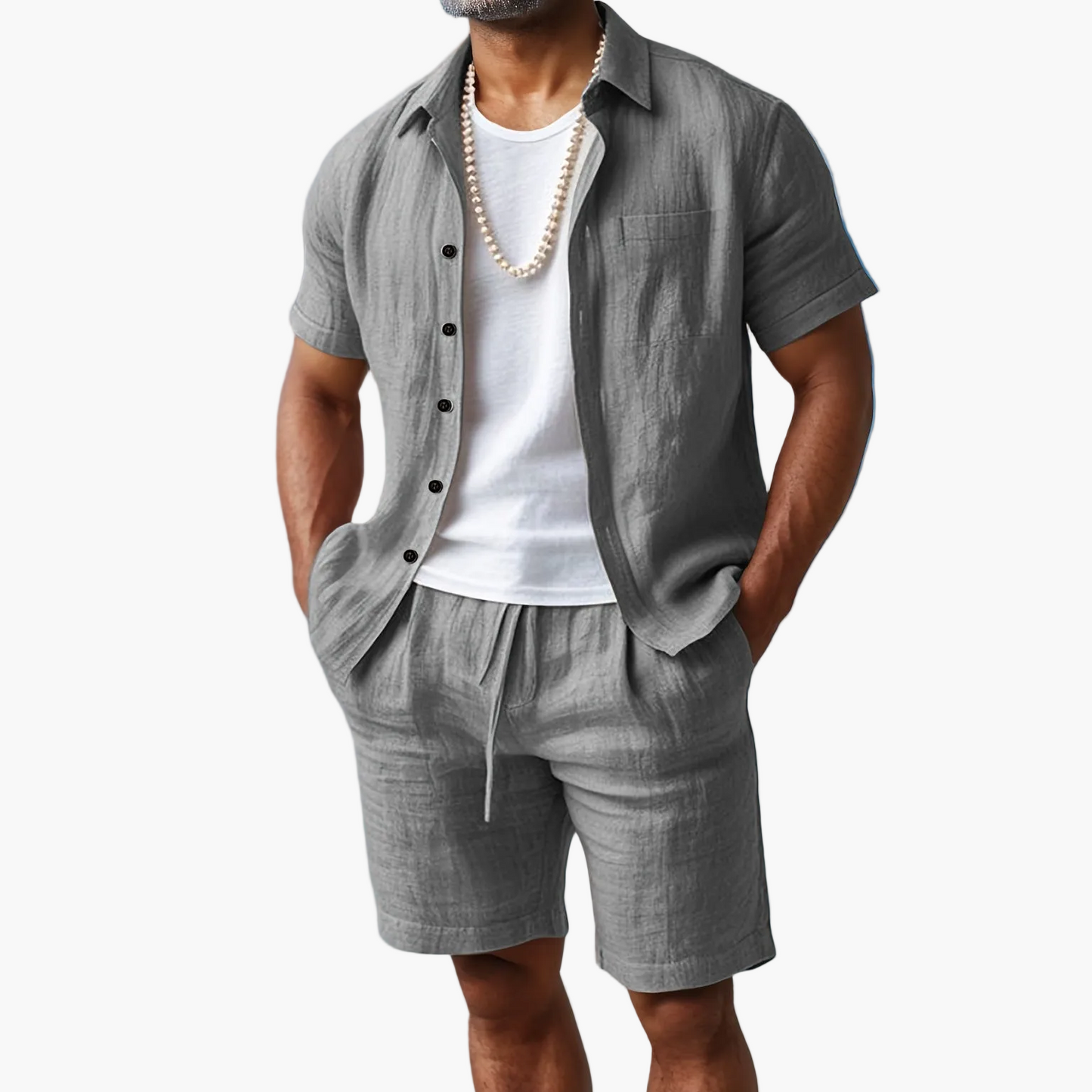 Herren Sommer-Strandset – Kurzarm Hemd & Shorts, Lässiger Boho-Look, Perfekt für Urlaub und Freizeit