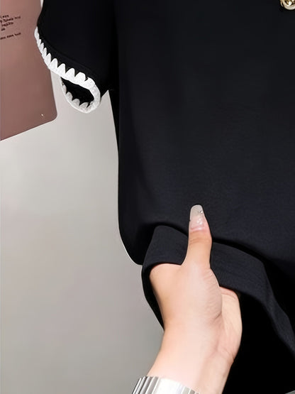 Damen Bluse mit Wellenkante und Rundhalsausschnitt – Eleganter Alltagsstil