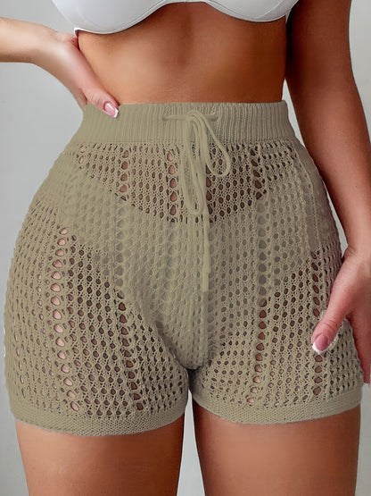 Damen Häkel-Shorts mit High Waist und verstellbarem Bund – Modische Strandshorts für Urlaub und Freizeit