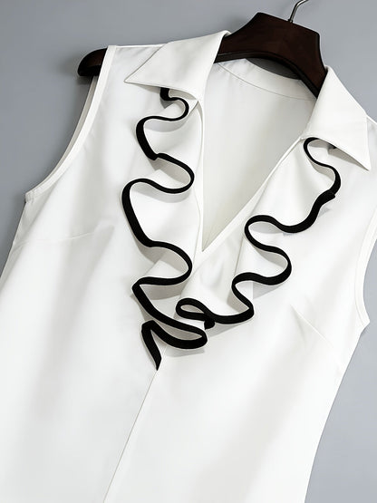 Damen Bluse ohne Ärmel mit Rüschen-Detail für Business und elegante Anlässe