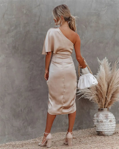 Damen Asymmetrisches Midi-Kleid für Abend & Party – Elegante One-Shoulder Silhouette