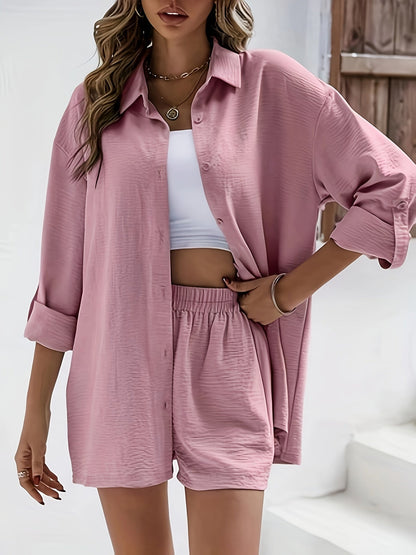 Damen Loungewear-Set mit Hemd und Shorts – Lockeres Freizeit Outfit für Alltag und Urlaub