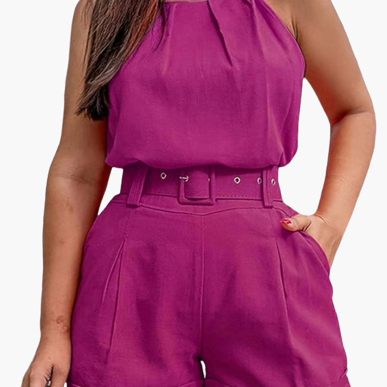 Damen Eleganter Zweiteiler Sommer-Shorts-Set mit Gürtel – Modischer Freizeit-Look