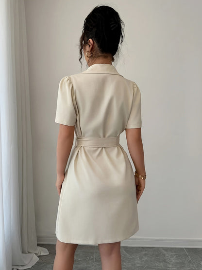 Damen Blazerkleid Elegant Business Kurzarm mit Gürtel – Stilvolles Sommerkleid für Büro & besondere Anlässe