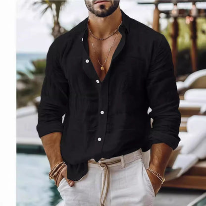 Fred – Herrenhemd aus Baumwollmischung – Veganes Leinen im Casual-Stil mit Langarm
