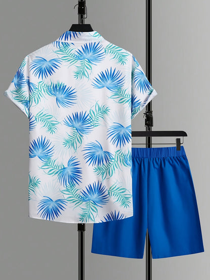 Herren Sommer Strand Set – Kurzarm Hemd & Shorts, Tropischer Print, Lässiger Look für Urlaub & Freizeit