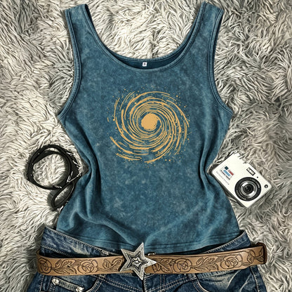 Damen Vintage Tanktop mit Spiral-Print – Retro Style für Festivals und Freizeit