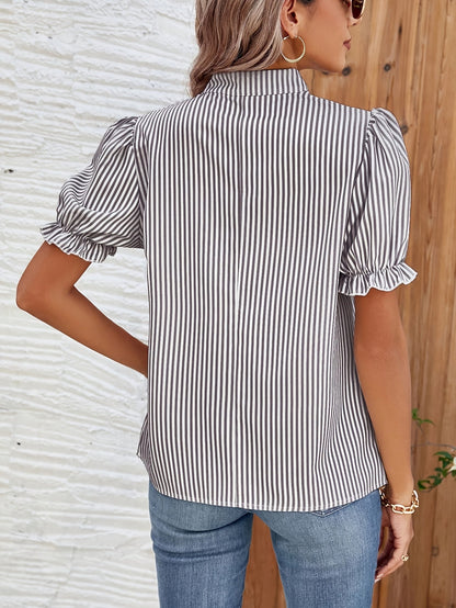 Damen Blusenshirt mit Streifen und Puffärmeln – Eleganter Freizeit-Look für Alltag und Büro