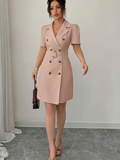 Damen Blazerkleid Elegant Business Kurzarm mit Gürtel – Stilvolles Sommerkleid für Büro & besondere Anlässe