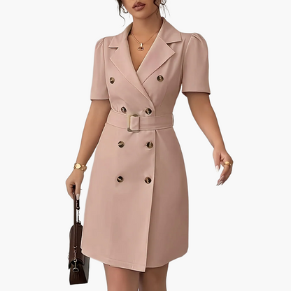 Damen Blazerkleid Elegant Business Kurzarm mit Gürtel – Stilvolles Sommerkleid für Büro & besondere Anlässe