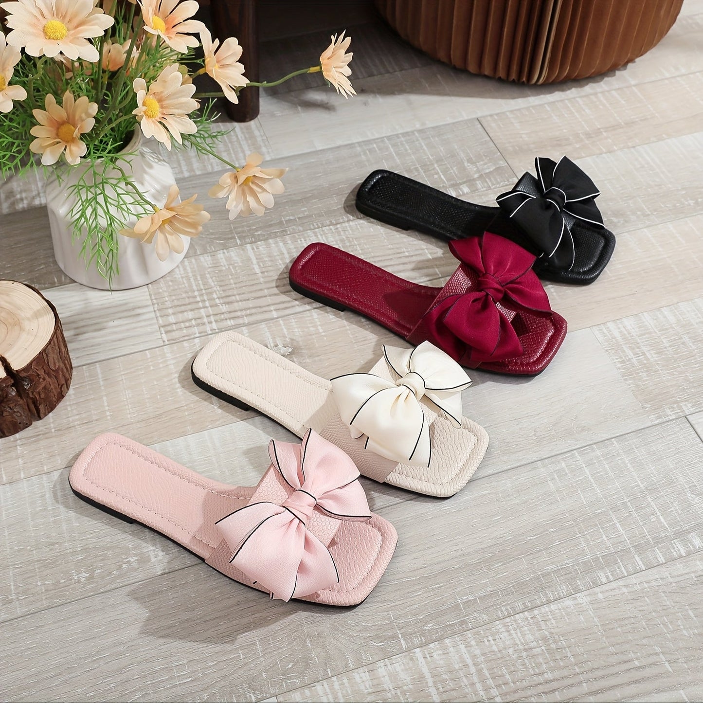 Damen Slide Sandalen mit großer Schleife und modernem Design – Stilvolle Flats für Freizeit & Alltag