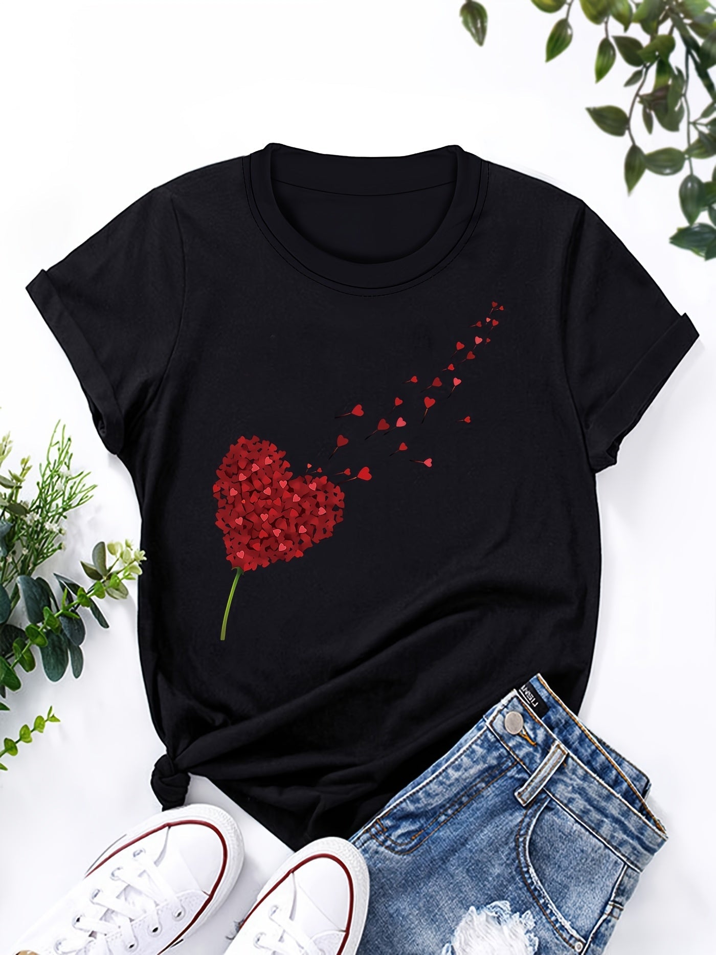 Damen T-Shirt mit Herz-Motiv – Casual Style für Alltag und Freizeit