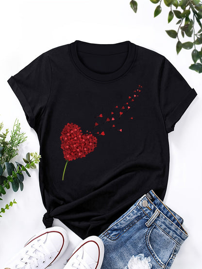 Damen T-Shirt mit Herz-Motiv – Casual Style für Alltag und Freizeit
