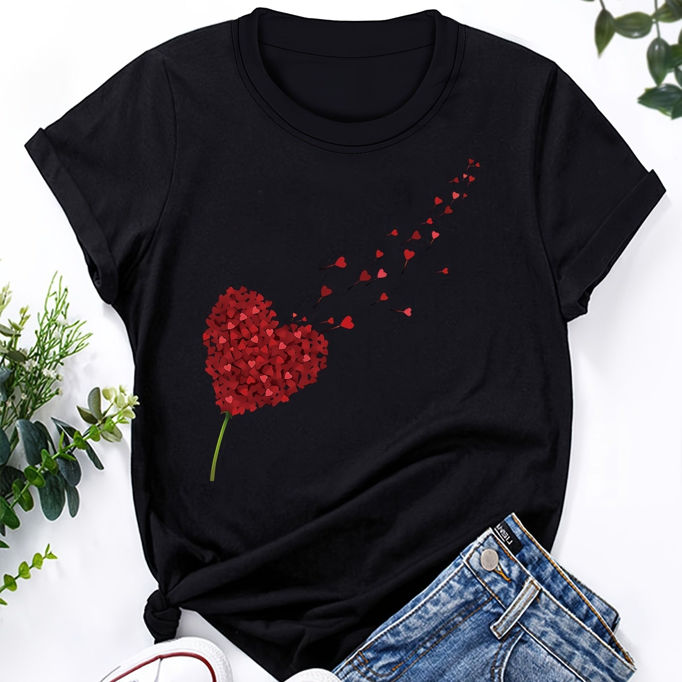 Damen T-Shirt mit Herz-Motiv – Casual Style für Alltag und Freizeit
