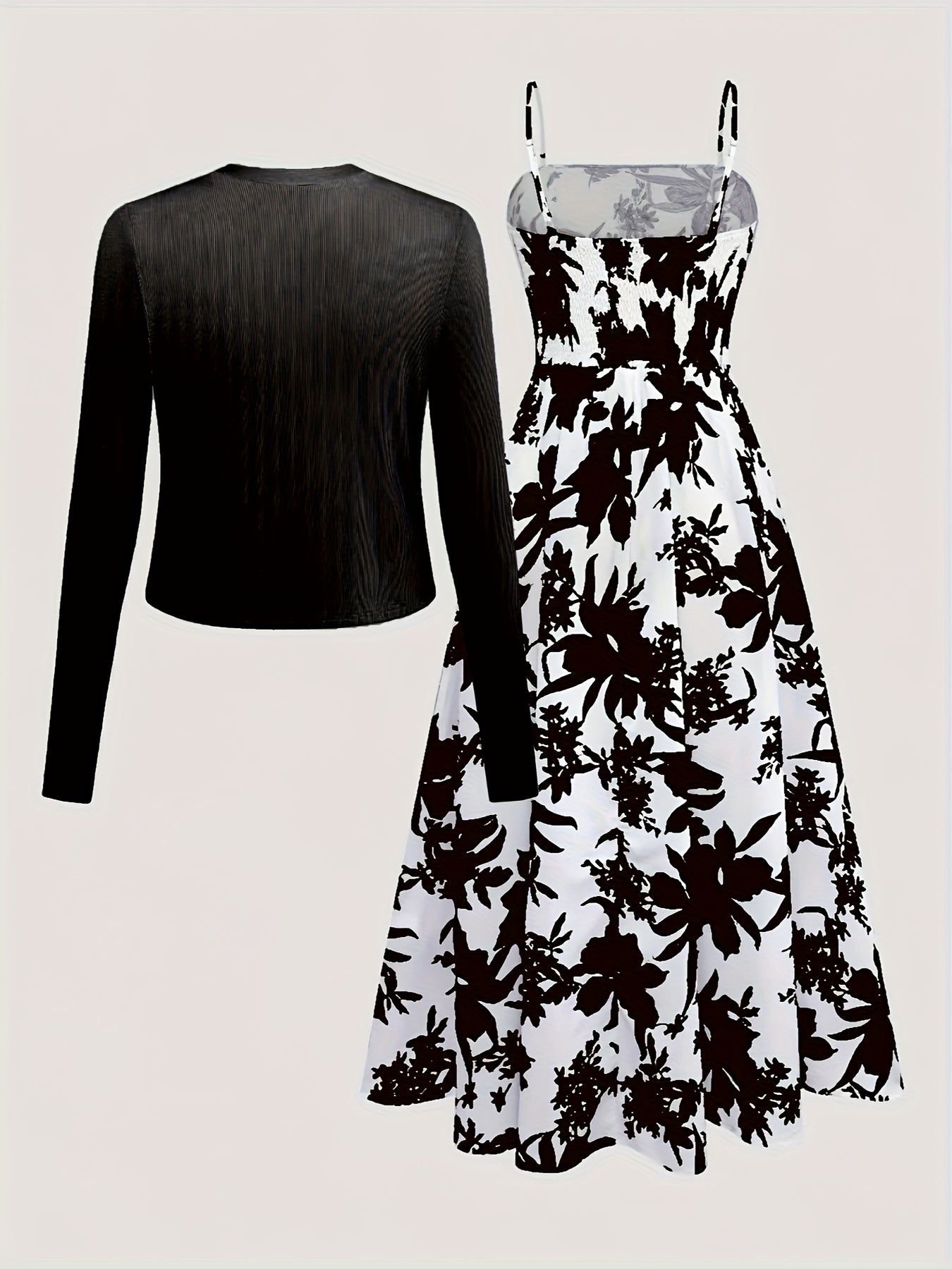 Elegantes Damen Kleid mit Blumenmuster und passendem Cardigan Set