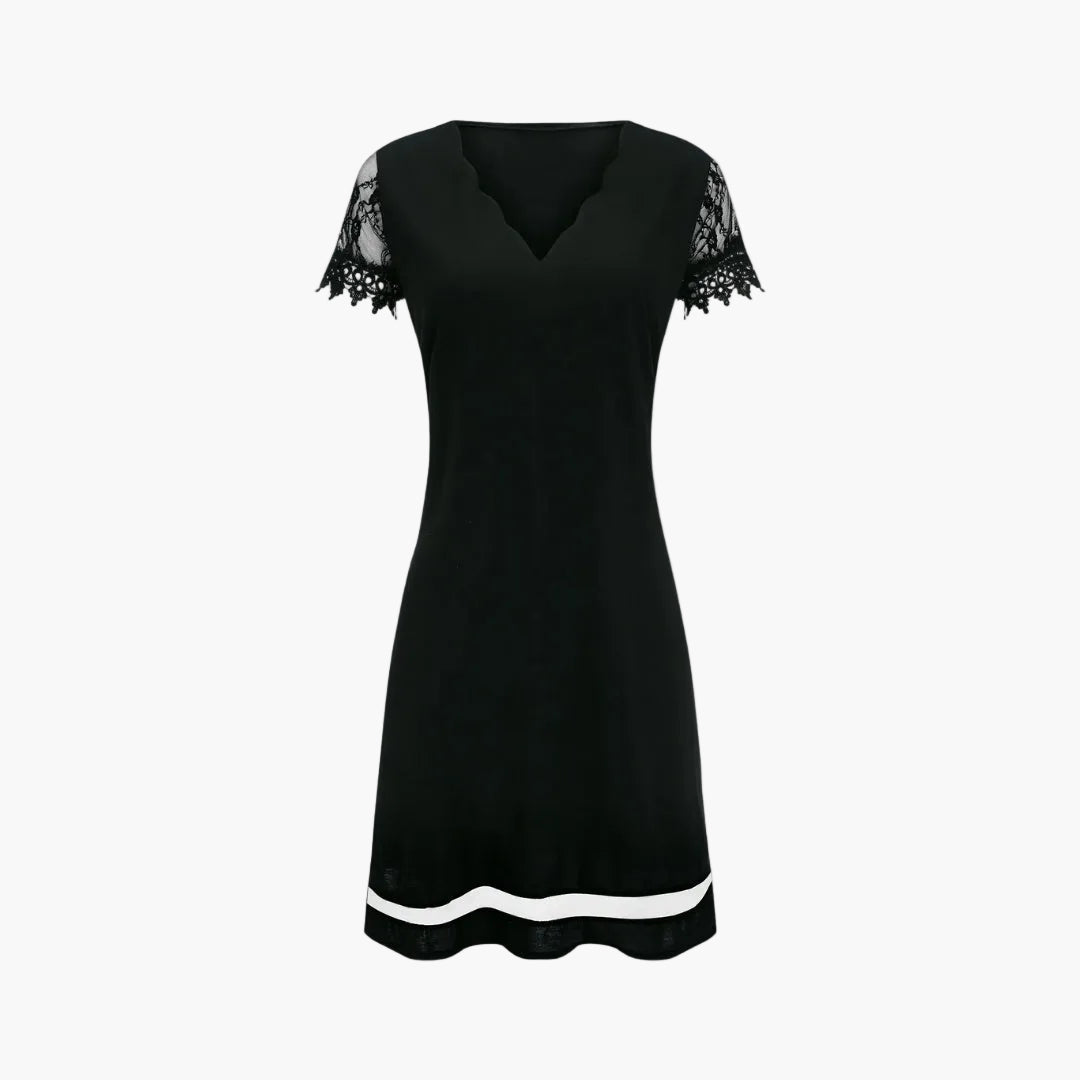 Damen Abendkleid mit Spitzenärmeln und Wellenausschnitt – Elegantes Cocktailkleid für besondere Anlässe