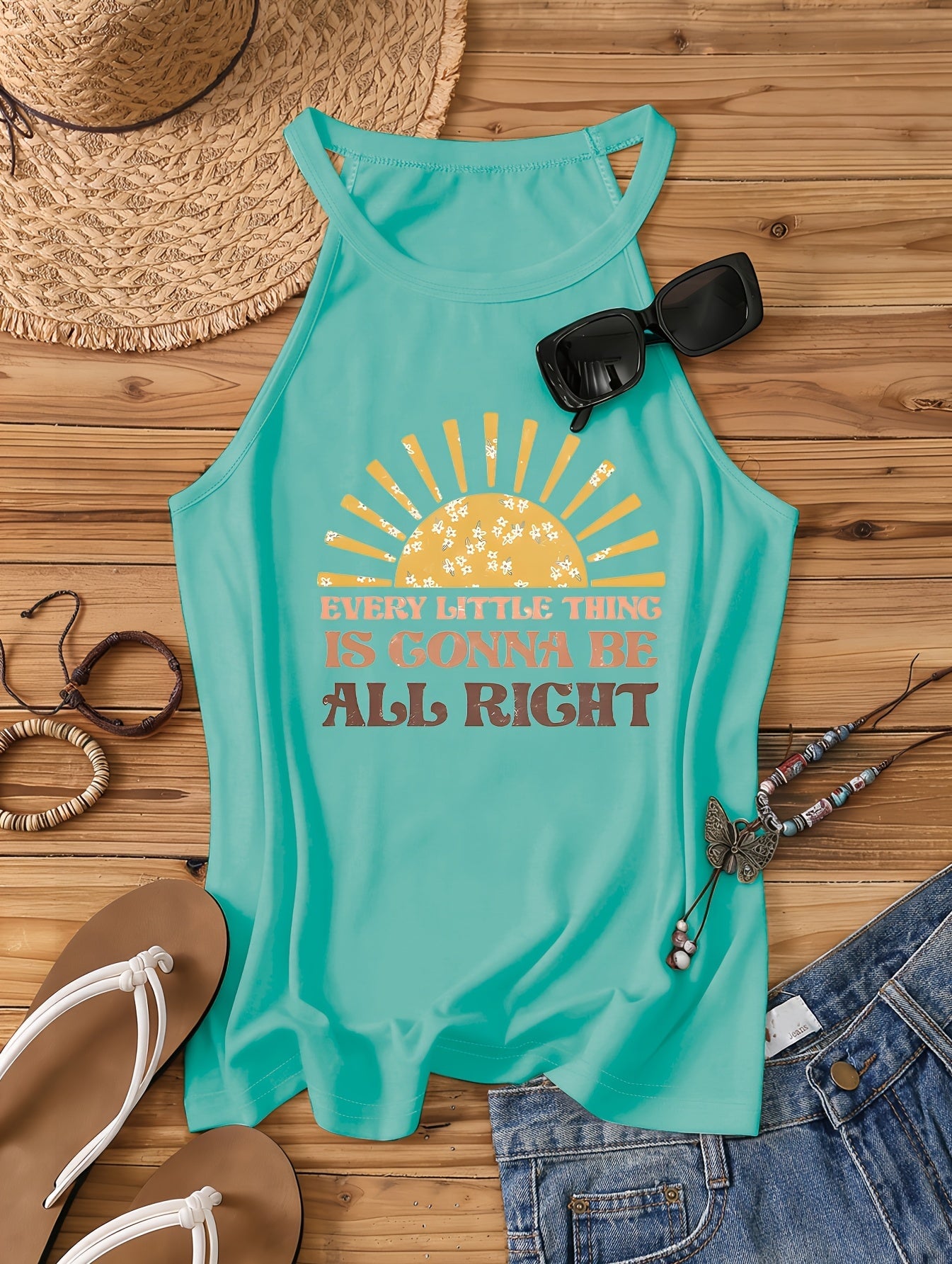 Damen Tanktop im Boho-Stil mit Spruch und Sonnenmotiv – Perfekt für den Sommer, Freizeit & Strand