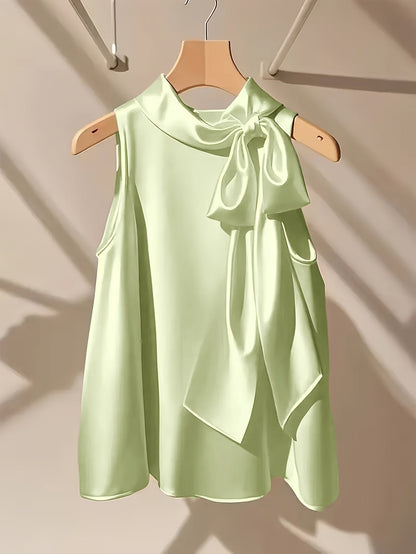Damen Elegantes Ärmelloses Blusentop mit Schleife für besondere Anlässe