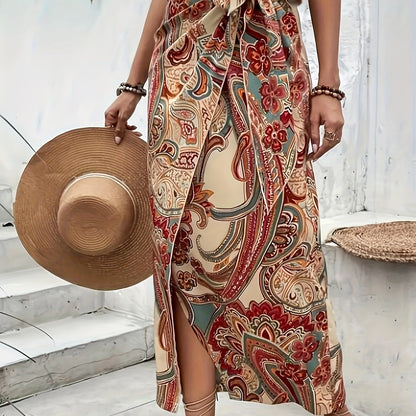 Damen Boho Wickelrock Maxi – Eleganter Sarong-Style mit Paisley Muster für Urlaub & Alltag