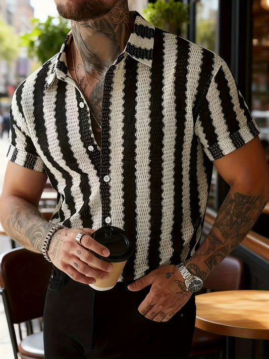 Herren Modernes Kurzarm-Freizeithemd mit Streifen-Design, Stilvolle Resort-Mode für Alltag und Ausgehen