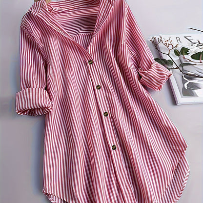 Damen Longbluse mit Streifenmuster und Knopfleiste – Modisches Hemd für Business und Freizeit