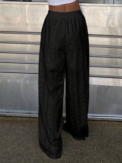 Damen Weite Broderie-Hose mit Spitze und Elastikbund – Eleganter Boho-Style für Strand und Freizeit