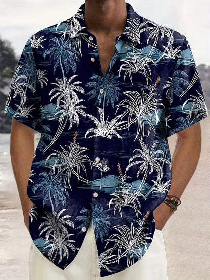 Herren Kurzarm Hawaiihemd mit tropischem Palmenmuster – Freizeit Sommerhemd für Strand und Urlaub