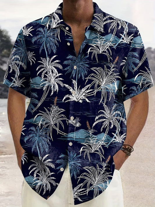 Herren Kurzarm Hawaiihemd mit tropischem Palmenmuster – Freizeit Sommerhemd für Strand und Urlaub