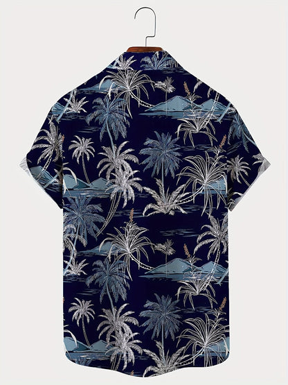 Herren Kurzarm Hawaiihemd mit tropischem Palmenmuster – Freizeit Sommerhemd für Strand und Urlaub
