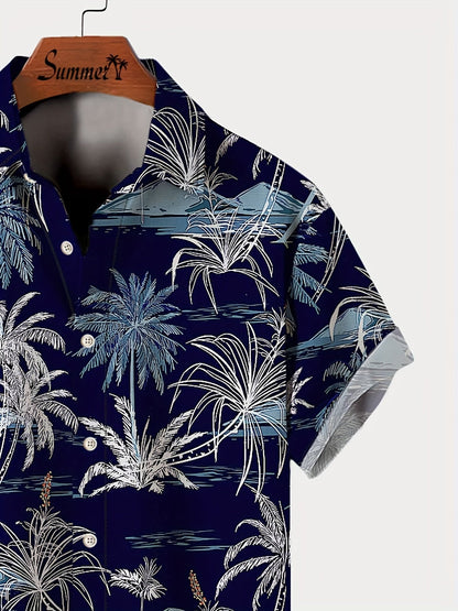 Herren Kurzarm Hawaiihemd mit tropischem Palmenmuster – Freizeit Sommerhemd für Strand und Urlaub