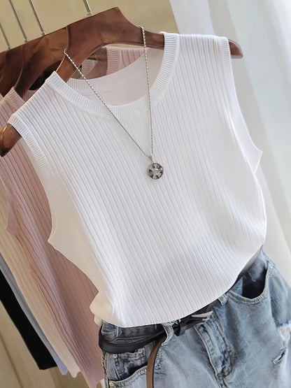 Damen ärmelloses Rippstrick Top mit Rundhalsausschnitt – Elegantes Basic für Büro und Freizeit