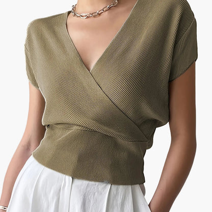 Damen Wickelshirt mit Kurzarm – Elegantes Freizeit-Top im modernen Design