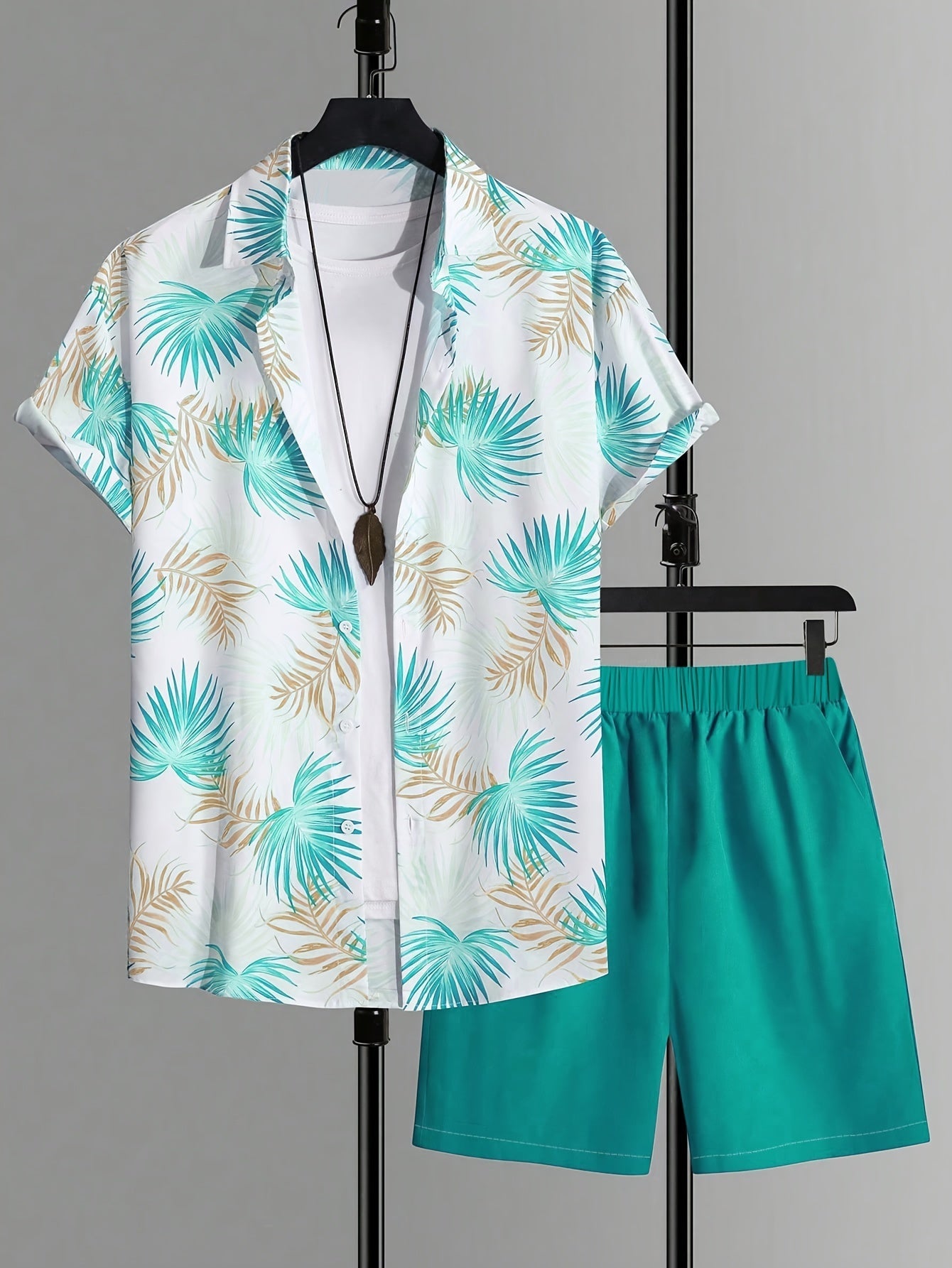 Herren Sommer Strand Set – Kurzarm Hemd & Shorts, Tropischer Print, Lässiger Look für Urlaub & Freizeit