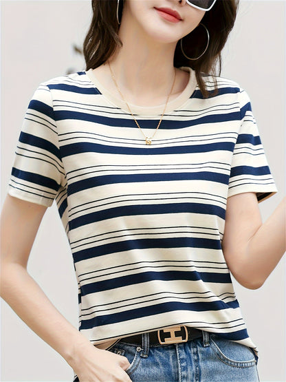 Damen Gestreiftes Casual T-Shirt mit Rundhalsausschnitt – Zeitloses Basic für Alltag und Freizeit