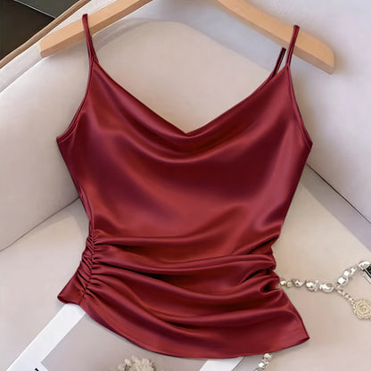 Damen Satin-Top mit Wasserfallausschnitt und Raffungen – Elegantes Camisole für besondere Anlässe