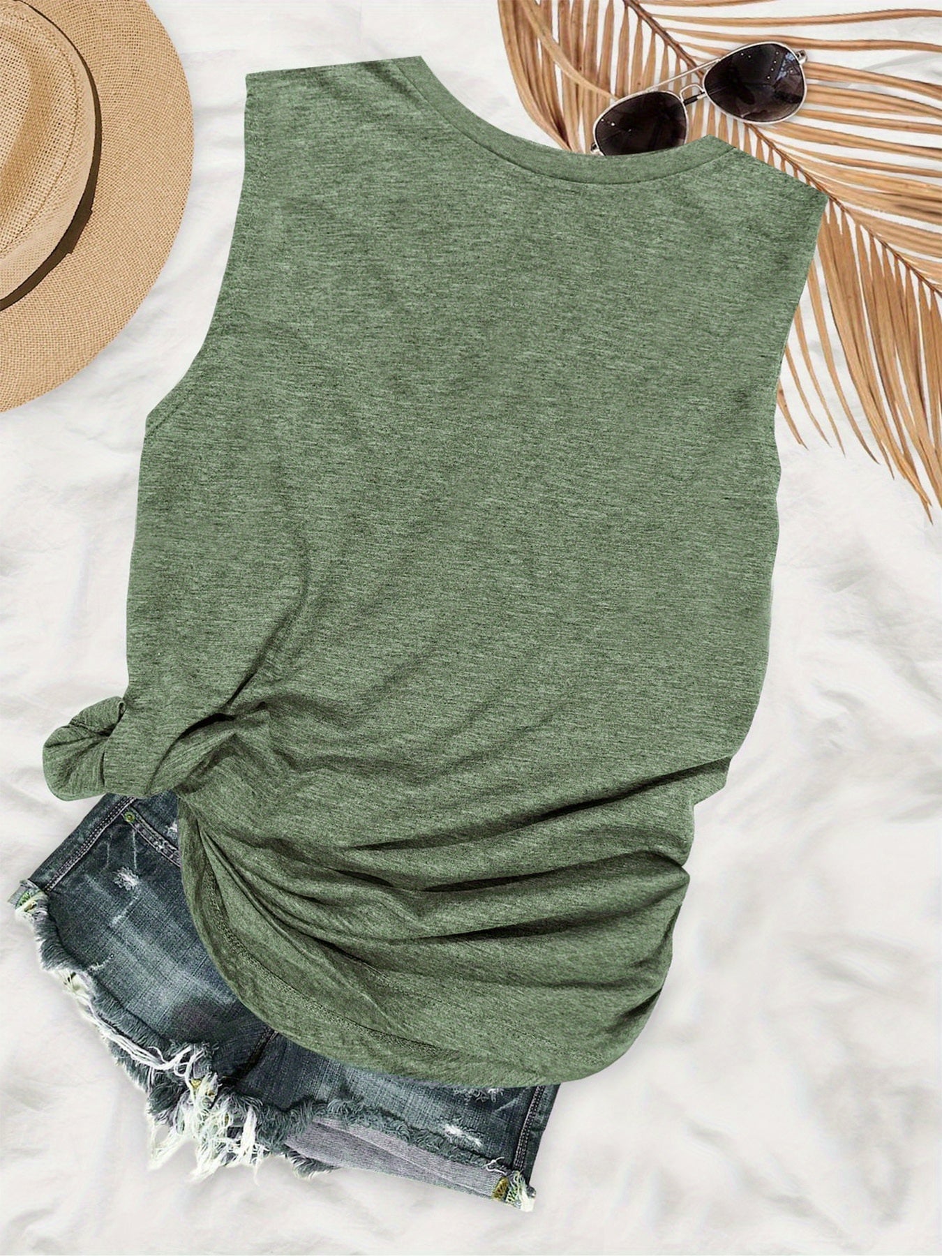 Damen ärmelloses Freizeit-Tanktop mit Palmenprint – Perfekt für Urlaub und Sommer