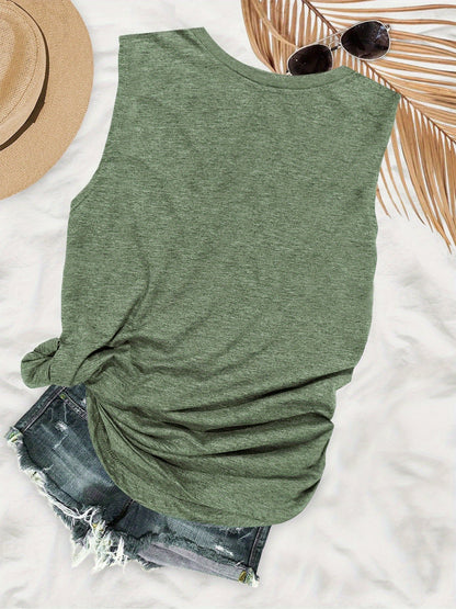 Damen ärmelloses Freizeit-Tanktop mit Palmenprint – Perfekt für Urlaub und Sommer