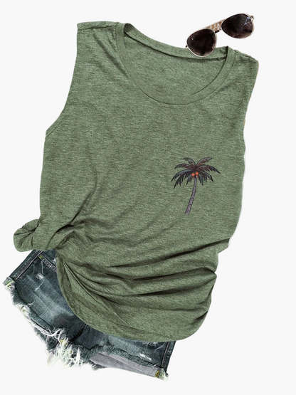 Damen ärmelloses Freizeit-Tanktop mit Palmenprint – Perfekt für Urlaub und Sommer