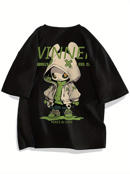 Herren Oversize Streetwear T-Shirt mit Cartoon-Print und Urban Style für Alltag und Freizeit
