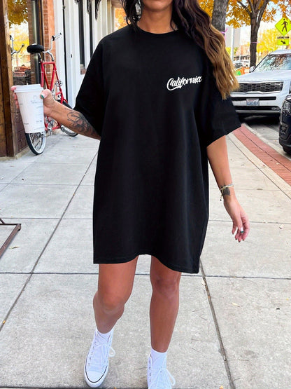 Damen Oversize T-Shirt Kleid im Kalifornien-Surf-Style – Santa Barbara Palmen Print, Freizeit & Streetwear