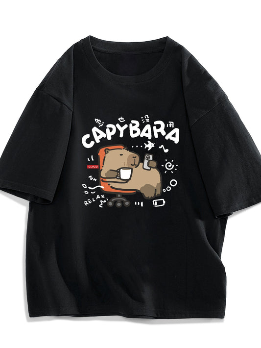 Herren T-Shirt Capybara Cartoon Relax Freizeitshirt – Lustiges Motiv für Alltag und Freizeit