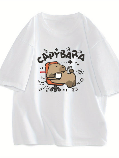 Herren T-Shirt Capybara Cartoon Relax Freizeitshirt – Lustiges Motiv für Alltag und Freizeit