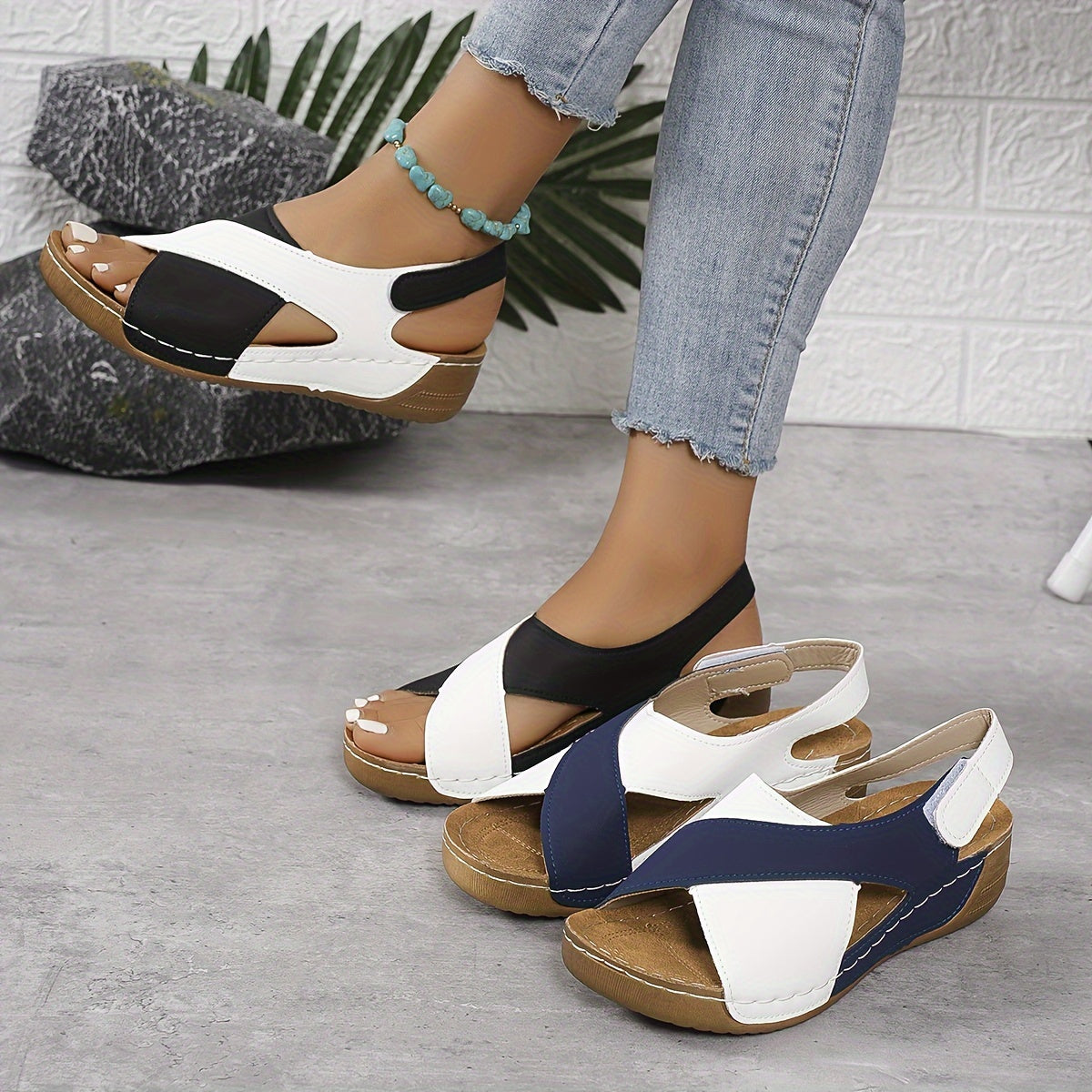 Damen Komfort-Sandalen für Alltag und Freizeit – Orthopädische, Bequeme Sommerschuhe mit Klettverschluss