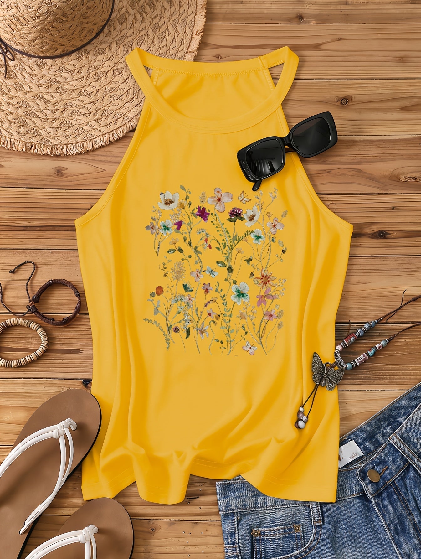 Damen Tanktop mit Wildblumen-Print – Sommerliches Freizeitshirt im Boho-Stil
